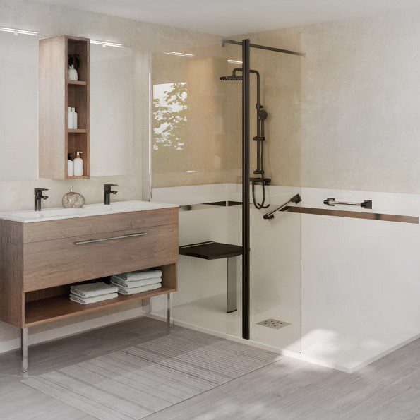 Lavabo pmr 8 Découvrez les avantages d'une douche sécurisée pour les seniors et les personnes à mobilité réduite. Dom'adapt, expert en adaptation de salle de bain pmr.